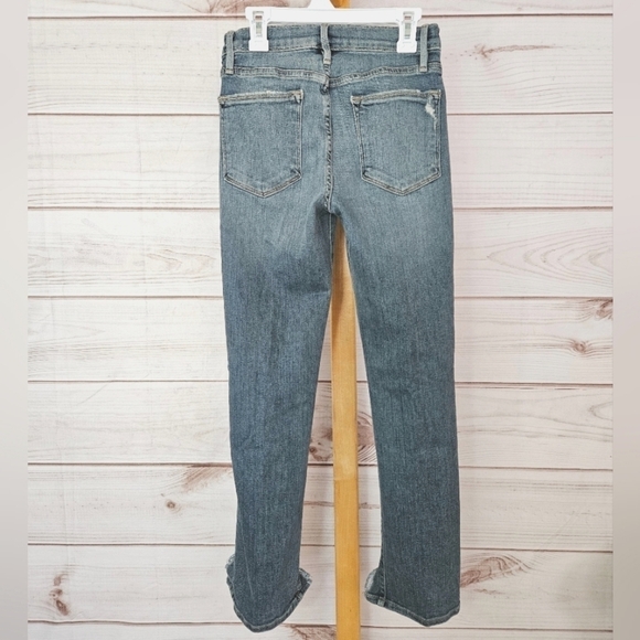 Frame Denim Le High Distressed Straight Leg Jeans in Rue Blue Size 24 - Picture 4 of 10